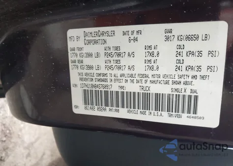 2004 Dodge Ram 1500 Slt/Laramie из США, поврежденный, VIN 1D7HU18N84S760917